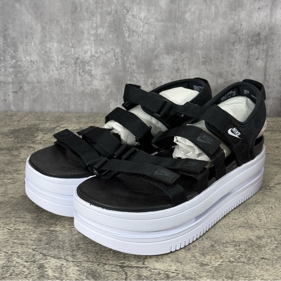 NEW Nike Icon Classic Platform Sandals Women 12 Black/White - Picture 3 of 11